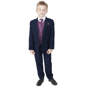Boys Navy & Purple 6 Piece Slim Fit Suit